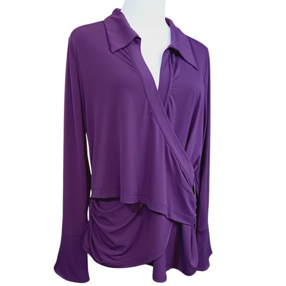NEW‎ ELOQUII Draped Faux Wrap Top Blouse 14/16 XL Stretch Purple Career Event - Picture 10 of 11